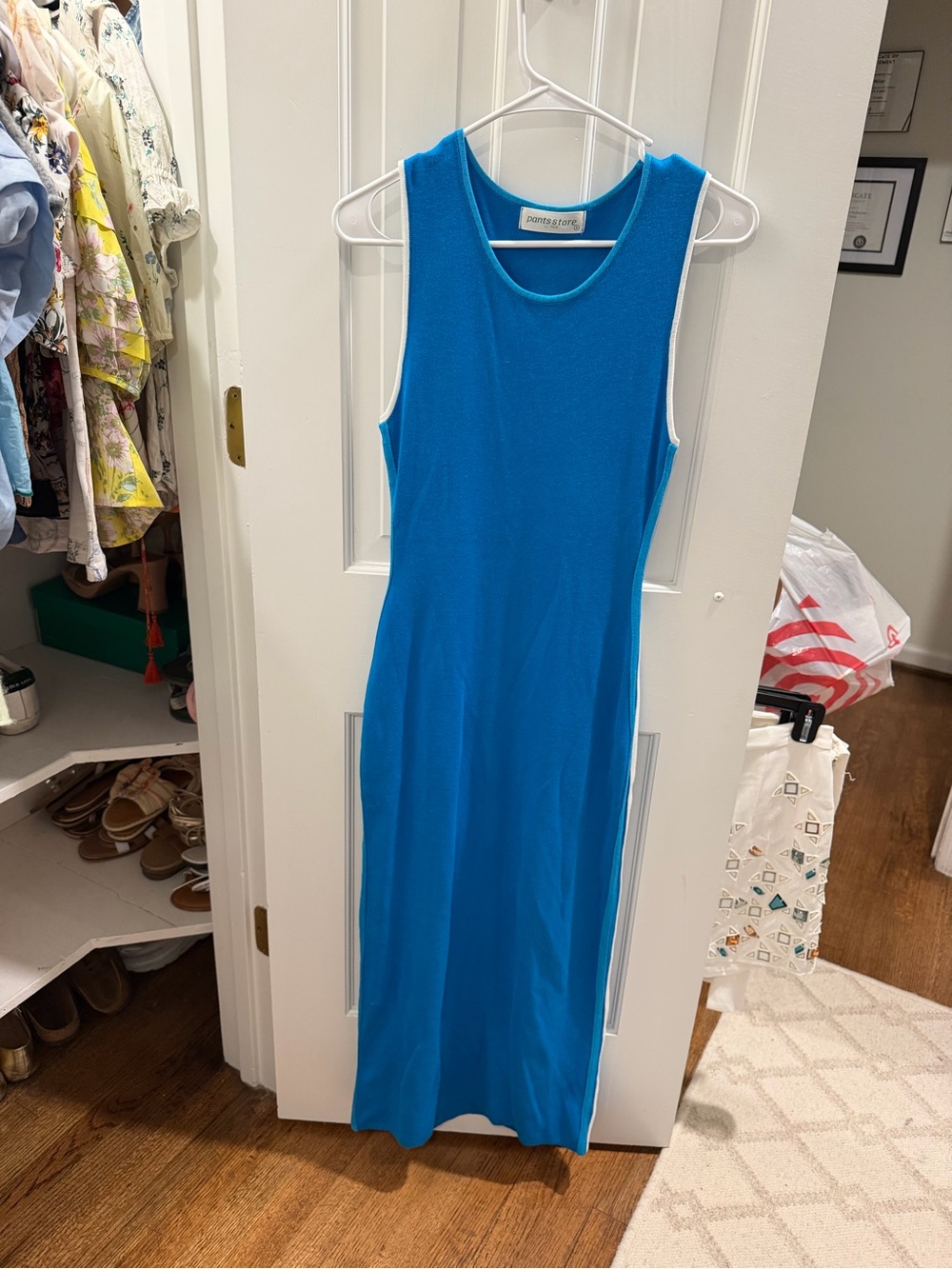 Sleeveless Bright Blue Maxi Dress with White Trim